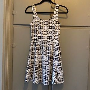 Navy and white patterned dress